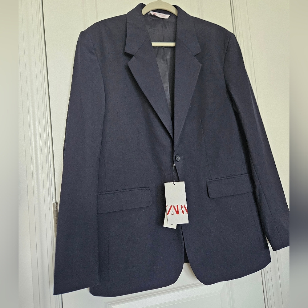 NWT ZARA Mens Navy Blue Suit Blazer Size US 42 | REF # 0706/371
